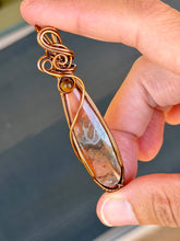 Load image into Gallery viewer, artisan cab (positive rocks) carnelian with tiger eye gem accent wire wrapped pendant necklace