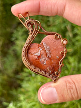Load image into Gallery viewer, Artisan cab (positive rocks) carnelian heart with sunstone gem Accent wire wrapped pendant necklace