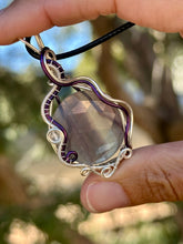 Load image into Gallery viewer, Rainbow fluorite with clear quartz gem accent wire wrapped pendant necklace