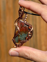 Load image into Gallery viewer, Reserved for Kylie n DESIGNER CAB + DUO TONED WIRE marcasite in agate with goldstone + pyrite inclusions Wire wrapped pendant