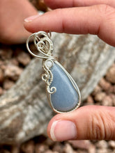 Load image into Gallery viewer, Angelite with moonstone gem accent wire wrapped pendant necklace
