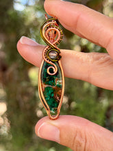Load image into Gallery viewer, Green chrysocolla with green fluorite gem accent wire wrapped pendant necklace