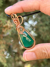 Load image into Gallery viewer, Faceted Green Onyx with green fluorite gem accent wire wrapped pendant necklace