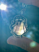 Load image into Gallery viewer, Rainbow fluorite with clear quartz gem accent wire wrapped pendant necklace