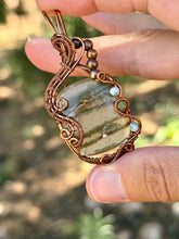 Load image into Gallery viewer, Garden quartz with tree agate + green aventurine gem accents wire wrapped pendant necklace