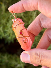 Load image into Gallery viewer, Sunset aura quartz with carnelian gem accent mini wire wrapped pendant necklace