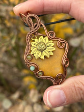 Load image into Gallery viewer, Reserved for ashley k Yellow jasper with prehnite + green aventurine sunflower Wire wrapped pendant