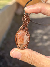 Load image into Gallery viewer, Sunstone with obsidian gem accents wire wrapped pendant necklace