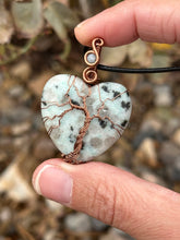 Load image into Gallery viewer, Reserved for ashley k Kiwi jasper with aquamarine tree of life Wire wrapped pendant
