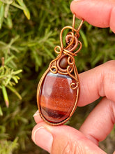 Load image into Gallery viewer, Red tiger eye with Baltic amber gem accent wire wrapped pendant necklace