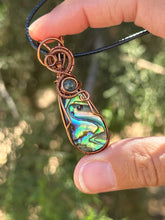 Load image into Gallery viewer, Abalone with moss agate gem accent wire wrapped pendant necklace