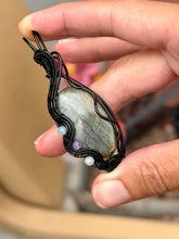Load image into Gallery viewer, Labradorite with aquamarine + amethyst gem accents wire wrapped pendant necklace
