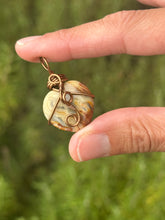 Load image into Gallery viewer, Crazy lace agate with citrine gem accent heart mini wire wrapped pendant necklace