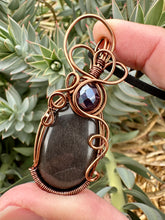 Load image into Gallery viewer, Reserved for Jessica s Silver Sheen Obsidian Wire Wrapped Pendent Necklace