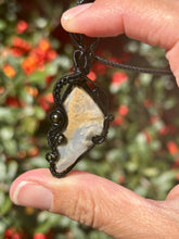 Load image into Gallery viewer, Tiger dendritic agate with golden obsidian gem accents wire wrapped pendant necklace