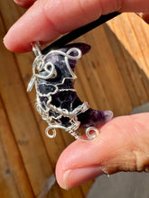 Load image into Gallery viewer, Reserved for Jesse b Purple fluorite Moon Wire Wrapped Pendent Necklace