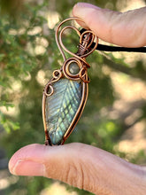 Load image into Gallery viewer, RESERVED FOR KIVA B - CHAIN UPGRADE Labradorite Carved Leaf Wire Wrapped Pendent Necklace
