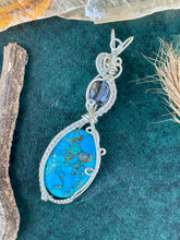 Load image into Gallery viewer, Reserved for Mojave Magnesite composite with Czech glass double decker Wire wrapped pendant