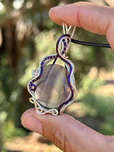 Load image into Gallery viewer, Rainbow fluorite with clear quartz gem accent wire wrapped pendant necklace