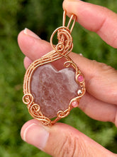 Load image into Gallery viewer, Strawberry quartz heart with pink jade + hematite gem accents wire wrapped pendant necklace