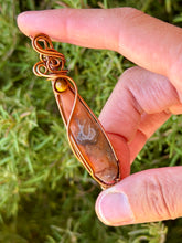 Load image into Gallery viewer, artisan cab (positive rocks) carnelian with tiger eye gem accent wire wrapped pendant necklace