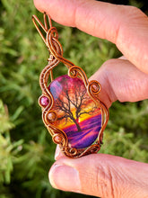 Load image into Gallery viewer, Artisan cab (johari gems) Sunset Tree of life Resin Cab with ruby, goldstone, carnelian gem accents wire wrapped pendant necklace