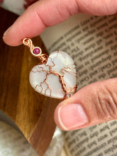Load image into Gallery viewer, Reserved for ann c Grey Moonstone with Ruby gem inclusion tree of life Wire wrapped pendant