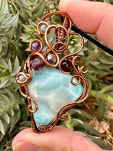 Load image into Gallery viewer, Reserve for Katie a Larimar with Gem Inclusions Wire Wrapped Pendent Necklace