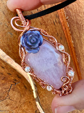Load image into Gallery viewer, Reserved for Heather g Pink Kunzite with Pearl inclusion Wire Wrapped Pendent Necklace