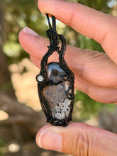 Load image into Gallery viewer, Turkish stick agate with moonstone gem accent wire wrapped pendant necklace