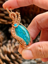 Load image into Gallery viewer, Azurite/shattuckite with turquoise gem accent wire wrapped pendant necklace