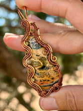 Load image into Gallery viewer, Artisan cab (positive rock) ocean jasper with peridot, prehnite, citrine gem accents wire wrapped pendant necklace