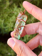 Load image into Gallery viewer, Watermelon aura quartz with moss agate gem accent mini wire wrapped pendant necklace