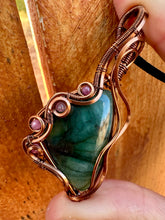 Load image into Gallery viewer, Reserved for Kristin e Emerald with Ruby Gem Inclusions Wire Wrapped Pendent Necklace