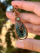 Load image into Gallery viewer, Seraphinite + Indian agate gem accent wire wrapped pendant necklace