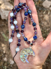 Load image into Gallery viewer, RESERVED FOR BRITTANY D Aura Opalite moon with gemstone Beading Wire Wrapped Pendent