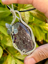 Load image into Gallery viewer, Reserved for Taylee r Agatized Dinosaur Bone with Gem Inclusions Wire Wrapped Pendent Necklace
