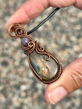 Load image into Gallery viewer, Labradorite with lepidolite gem accent wire wrapped pendant necklace