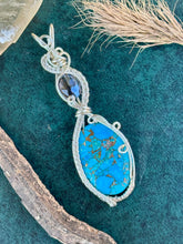 Load image into Gallery viewer, Reserved for Mojave Magnesite composite with Czech glass double decker Wire wrapped pendant