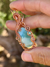 Load image into Gallery viewer, Hemimorphite with Super 7 + Amazonite Gem Accents wire wrapped pendant necklace