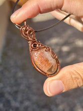 Load image into Gallery viewer, Sunstone with obsidian gem accents wire wrapped pendant necklace
