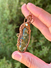 Load image into Gallery viewer, Rainforest jasper with green aventurine gem accent wire wrapped pendant necklace