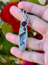 Load image into Gallery viewer, Picasso Jasper with amethyst gem accent wire wrapped pendant necklace