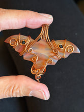 Load image into Gallery viewer, Artisan cab (positive rock) carnelian bat with onyx + obsidian gem accents wire wrapped pendant necklace