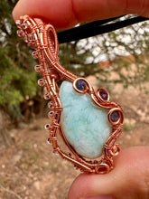 Load image into Gallery viewer, Reserved for Ann c Larimar + Ruby + Sapphire Wire Wrapped Pendent Necklace