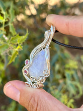Load image into Gallery viewer, Reserved for Cassidy g Moonstone with Ruby Inclusion Wire Wrapped Pendent Necklace