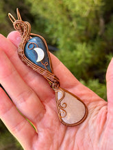 Load image into Gallery viewer, Leland obsidian + moonstone + mother of pearl moon charm wire wrapped pendant necklace
