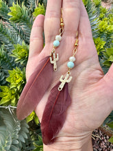 Load image into Gallery viewer, Reserved for Jen C Sky Turquoise cactus feather Earrings