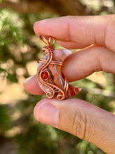 Load image into Gallery viewer, Artisan cab (positive ) Rosetta jasper with carnelian gem accent wire wrapped pendant necklace