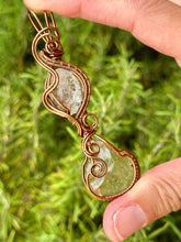 Load image into Gallery viewer, Herkimer diamond + Libyan desert glass double decker wire wrapped pendant necklace